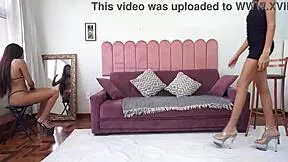 Brazilian nymph Bianca Dantas submits to lezdom domination before taking three monster cocks in double anal.