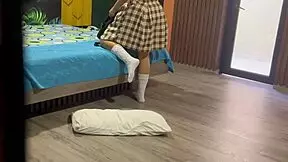 I find my stepdaughter with big ass in school uniform shoving dildo in her butt and jerk off to her moans until I cum...