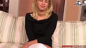 skinny blonde teen with small natural tits in a fmm 3some!