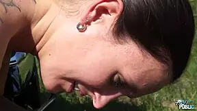 Wild outdoor fuck on motorcycle with horny brunette!