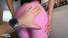 teen skips gym for sloppy blowjob ending in cum on leggings