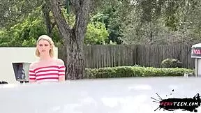 Innocent stranded teen banged in the car outdoors