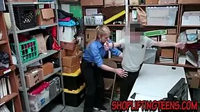 blonde security guard gets spunked on her big tits during patrol