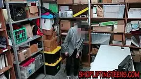 blonde security guard gets spunked on her big tits during patrol