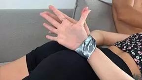 Moms friend loves sucking dick with bound hands