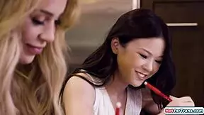 Busty Tgirl Gracie Jane Engages In Detailed Oral Sex With Petite Asian Assistant, Leading To Intense Fucking