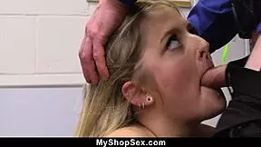 Jill taylor blows the shoplifting cop to avoid arrest in the office