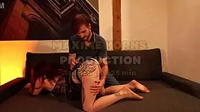 fiery redhead dances and pleasures bareback on the couch