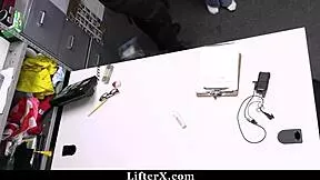 The guard catches the teen stealing shoes and dominates her with hard fucking.