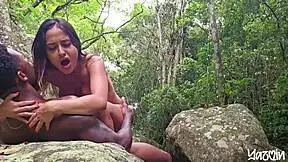 Teen latina gets fucked hard by huge cock in waterfall outdoor sex