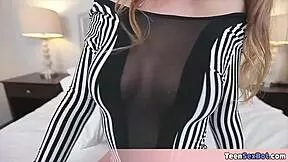 Extra small blonde shows perfect body then gets fucked pov