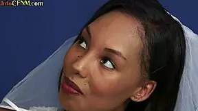 Ebony bride jerks old cock in threesome with best friend.