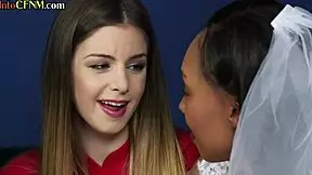 Ebony bride jerks old cock in threesome with best friend.