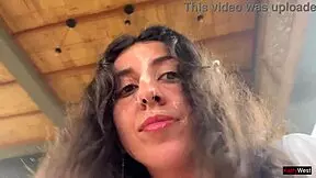 Eating pizza with cum on my face in a public cafe