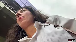 Eating pizza with cum on my face in a public cafe