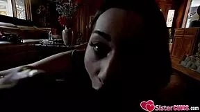 Bratty young stepsister aria lee punished for late arrival in garage