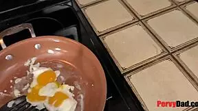 Rosalyn sphinx plays with eggs and step daddy's balls in the kitchen