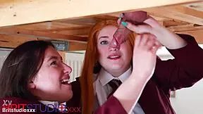 two college students milking cock and covering uniforms in cum