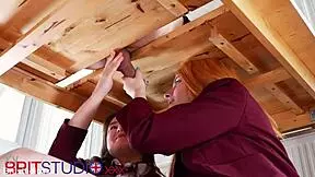 two college students milking cock and covering uniforms in cum