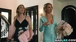 Tiny lesbian milfs turn wedding planning into anal strapon sex.