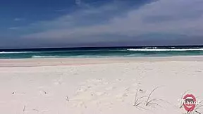 skinny african brunette with short hair and big ass gives deepthroat blowjob on beach ending with facial in front of bathers 😈