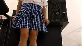 Beautiful student takes her teacher's cell phone to leave a little gift.