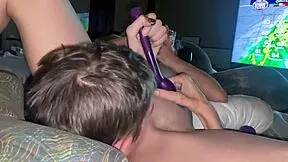 purple toy slides in, she squirms grabbing nipples 😈 lighting cig with monster buzz