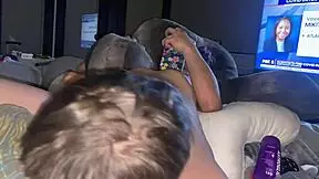 purple toy slides in, she squirms grabbing nipples 😈 lighting cig with monster buzz