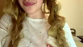 cute blonde peasant girl stays home alone and fingers herself deliciously in the forest