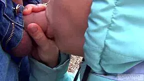 outdoor sex with married wife in pantyhose, she gets mouthful of sperm