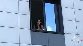 fucking a skinny girl in front of the neighbors