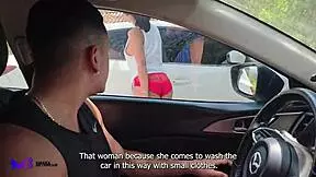 Max and athenea were fucking roughly in the public car wash, getting passionate with deepthroat and riding.