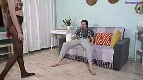 vika convinces kenneth to join her in her brown frenchcut pantyhose