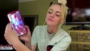 Petite mature blonde says, Watch me rub my nipples and finger my twat deep.