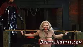 Big-breasted light-haired teen in rough domination with a man