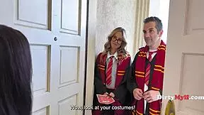 Petite Milf Said Yes To Costume Party & Secretly Took A Wand Up Her Pussy Incognito?