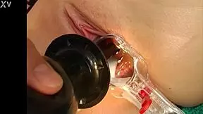 euro solo babe asks, 'wanna fuck this blonde squirting milk with speculum?'