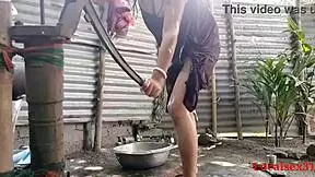 Village wife outdoor fuck with husband's friend