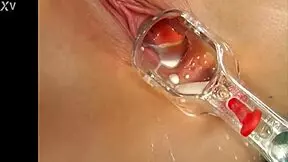 euro solo babe asks, 'wanna fuck this blonde squirting milk with speculum?'