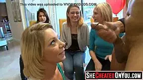 These 23 cheating whores sucked the stripper at the cfnm party, they confessed.