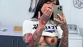 big titty latina has wild orgasm masturbating quickie before work