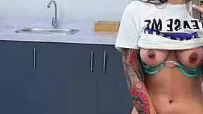 big titty latina has wild orgasm masturbating quickie before work