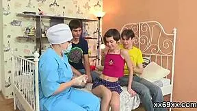 Doctor looks hymen checkup and virgin girl pounding