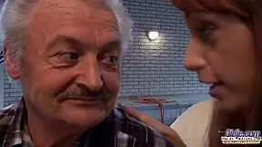 Old man fucks young redhead