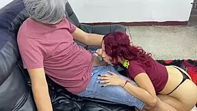 Stepsister gets horny from stepfather's intense spanks