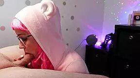 Petite cosplay step-sister give aheago blowjob and let him cum in mouth