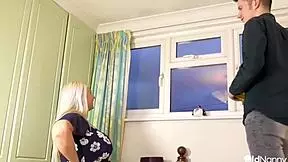 chubby mature blonde milf with big natural tits and huge ass gets rough doggystyle fucking from young stud leading to cumshot on her naked body