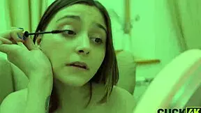 hey, this hot shy slut is cheating on her husband right there on the sofa