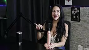 Morena demonstrates blowjob and shows huge tits