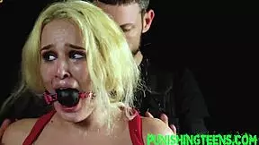 bound blonde teen gets roughly fucked in hardcore bdsm bondage session on bed